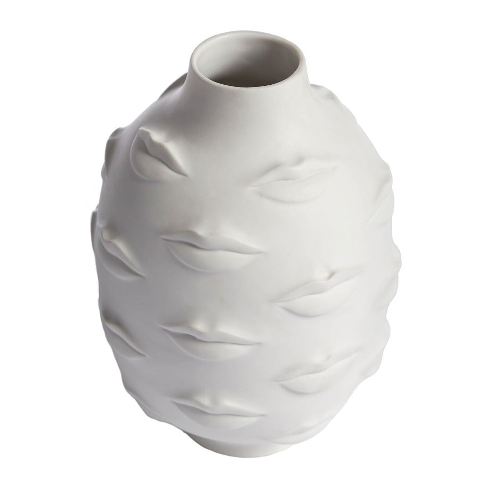 Gala Round Vase Porcelain White with Lips Shape