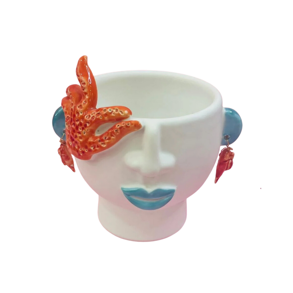 Corallina Small Head With Coral And Earrings