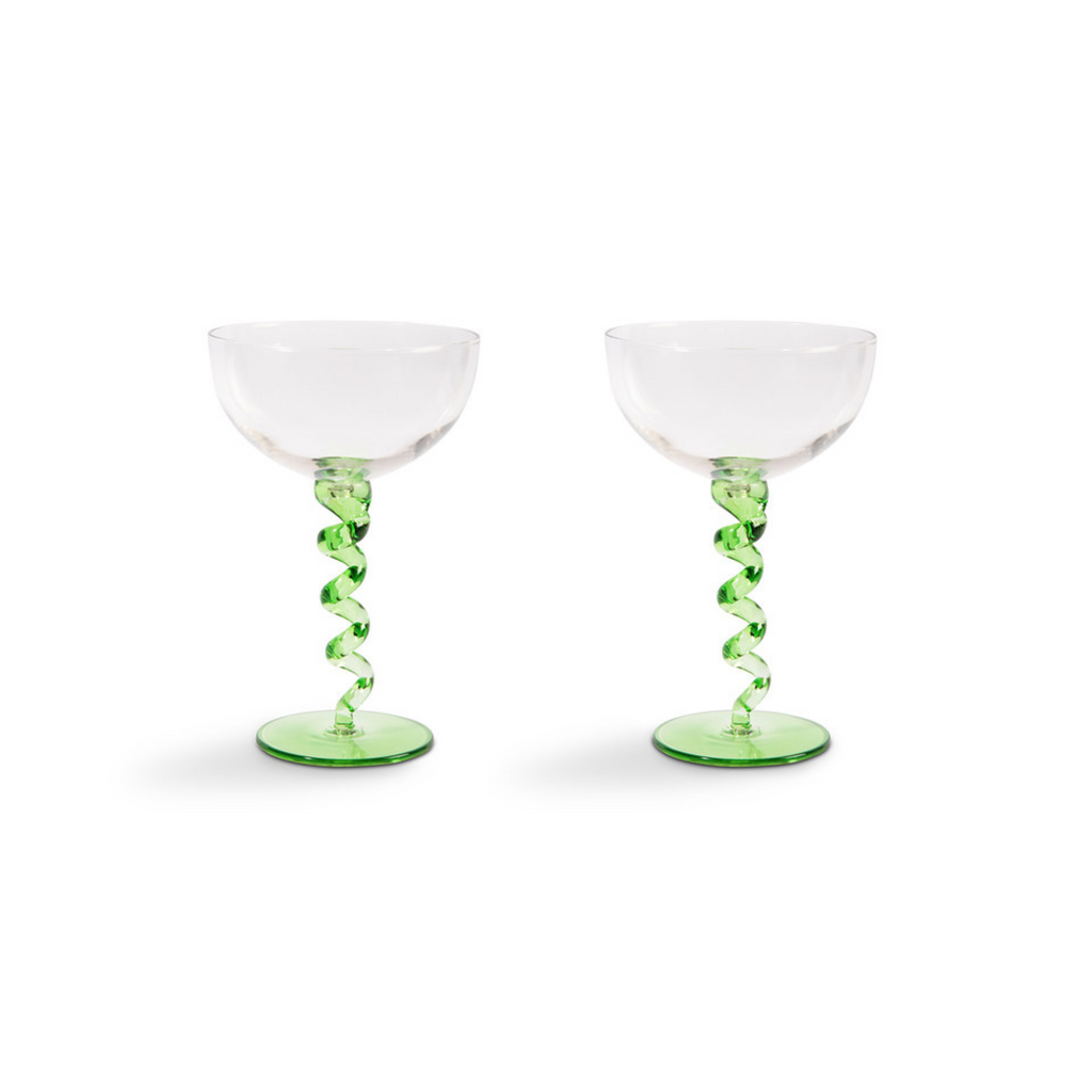 Coupe Spiral Green Glasses Set Of 2